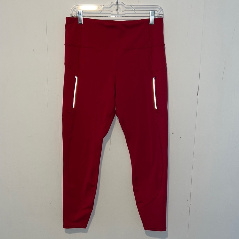 Athleta Women’s Rainer Tight Red Leggings with Zipper Pockets 071426